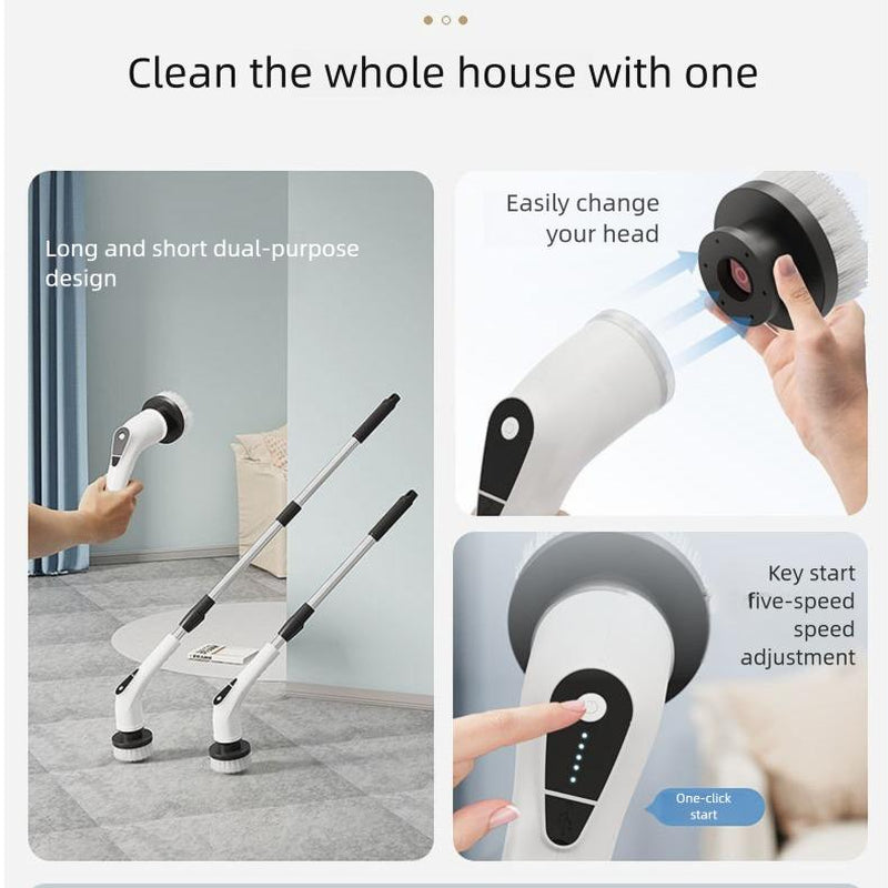 Multi Functional,Electric Cleaning Brush, Equipped with 9 Brush Head Replacements, Extendable Adjustable Handle, Suitable for Household Floor, Room, Bathroom, Bathtub, Tile and Vehicle Cleaning Cleaning Kitchen Brush Durable Power Scrubber