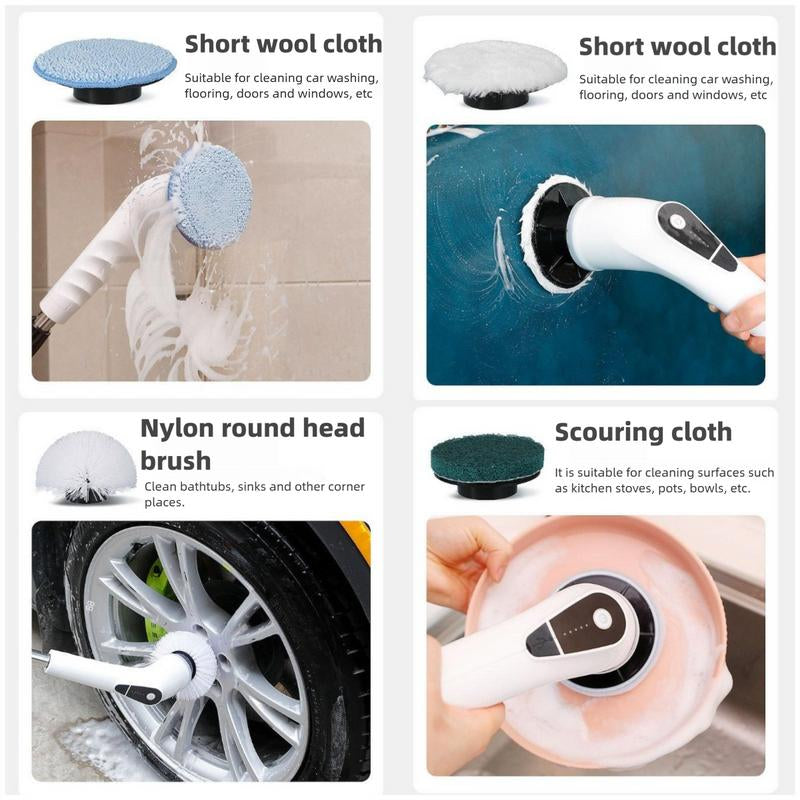 Multi Functional,Electric Cleaning Brush, Equipped with 9 Brush Head Replacements, Extendable Adjustable Handle, Suitable for Household Floor, Room, Bathroom, Bathtub, Tile and Vehicle Cleaning Cleaning Kitchen Brush Durable Power Scrubber