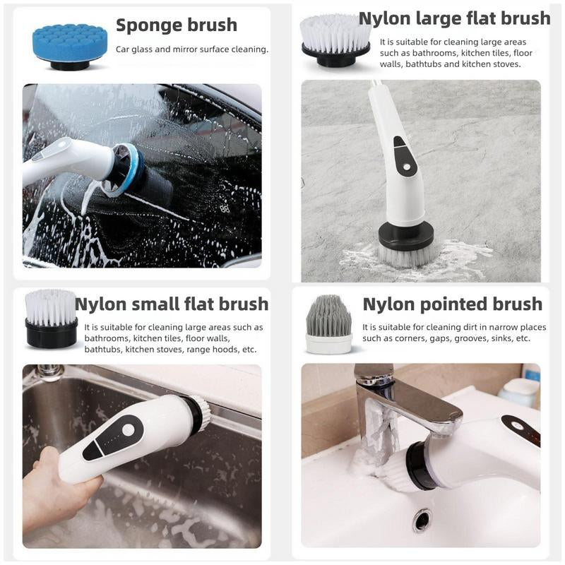Multi Functional,Electric Cleaning Brush, Equipped with 9 Brush Head Replacements, Extendable Adjustable Handle, Suitable for Household Floor, Room, Bathroom, Bathtub, Tile and Vehicle Cleaning Cleaning Kitchen Brush Durable Power Scrubber